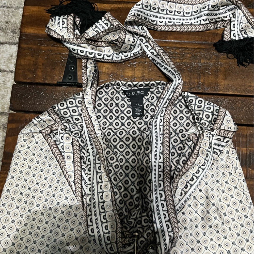 White House Black Market Geometric Black and White Blouse